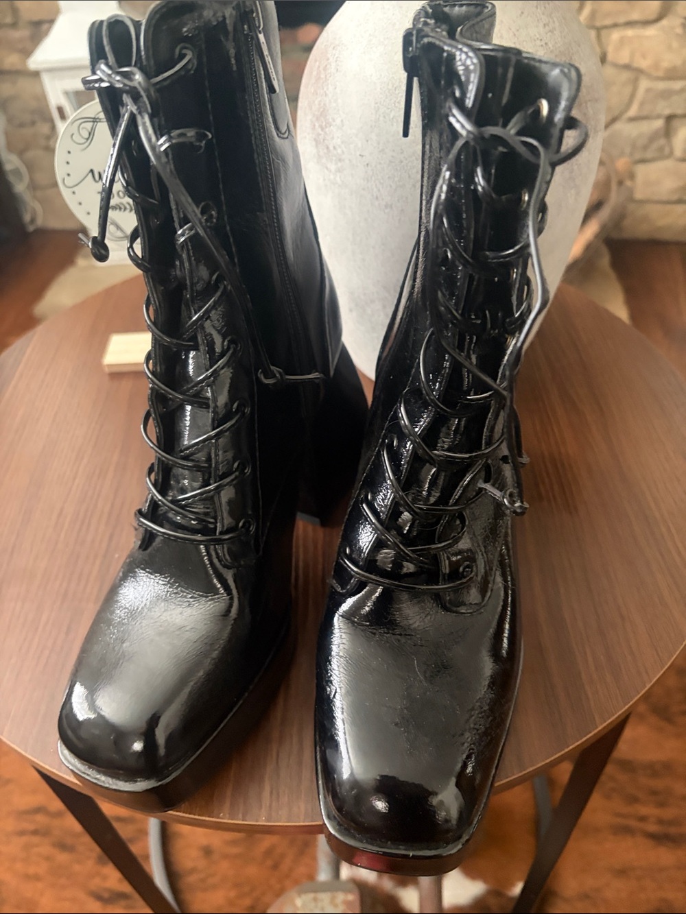 Circus by Sam Edelman Black Patent Lace-Up Ankle Boots